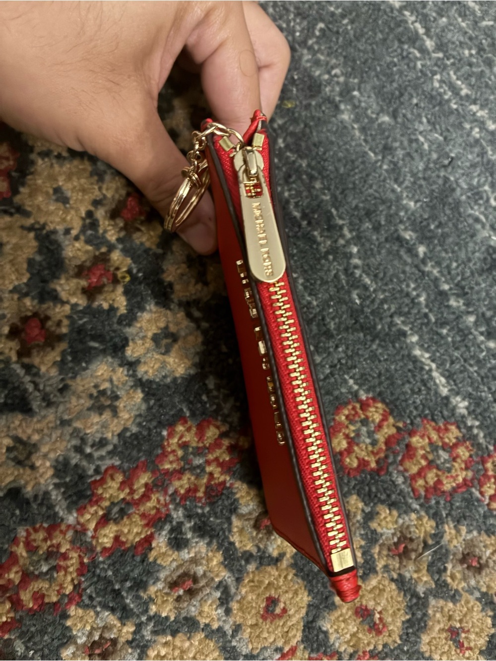 Michael Kors Red Zip Card Case with Gold Key ring - Picture 3 of 4
